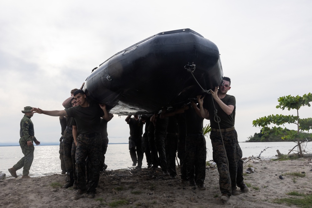 U.S. Marines participate in swim qualification during the Colombian Fluvial Operations Course.