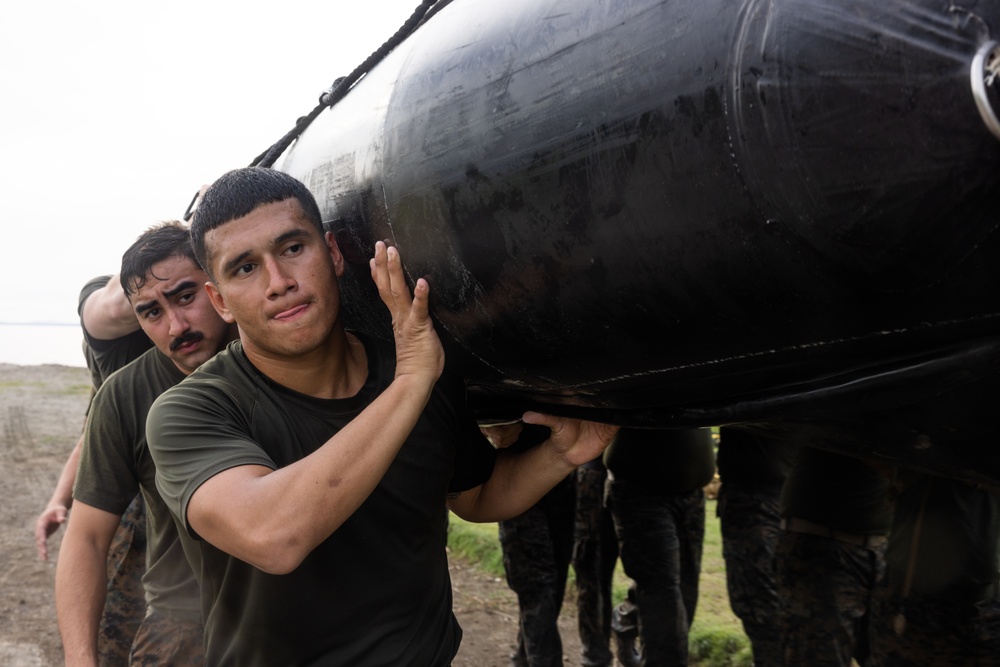 U.S. Marines participate in swim qualification during the Colombian Fluvial Operations Course.