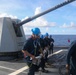 Sailors aboard the USS Howard conduct a sea and anchor detail in Okinawa, Japan