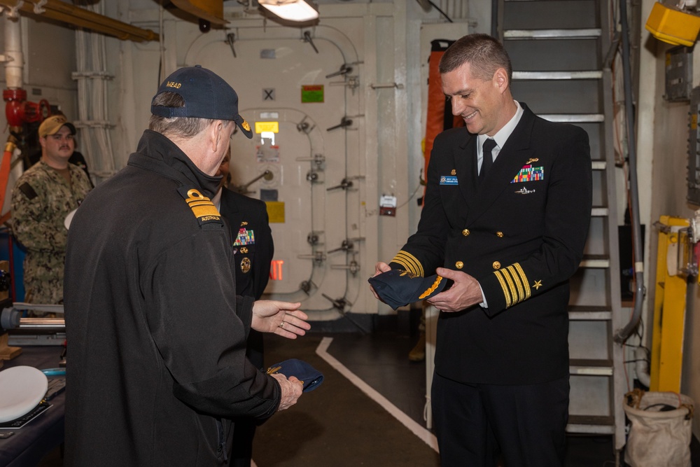RAN VICE ADM. Mead and USN RADM Cavanaugh Visits Emory S. Land in Sydney