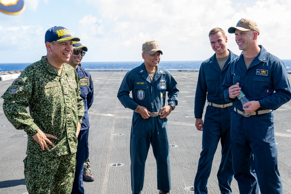 Colombian Caribbean Naval Forces tours USS Somerset flight deck