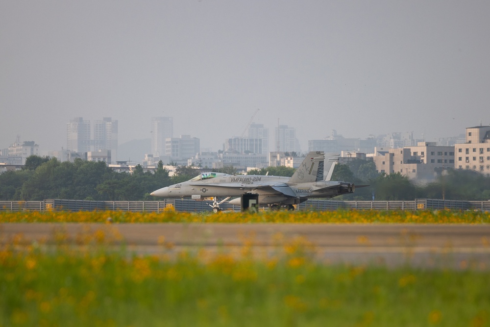 F/A-18 Hornet Aircraft with VMFA(AW) 224 Arrive at Suwon Air Base