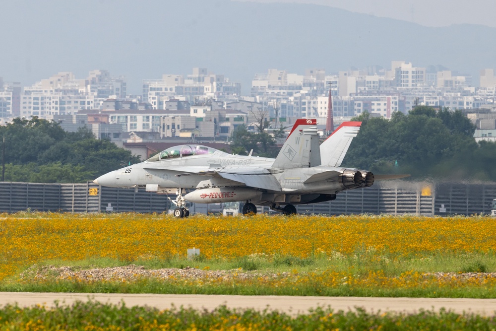 F/A-18 Hornet Aircraft with VMFA(AW) 224 Arrive at Suwon Air Base