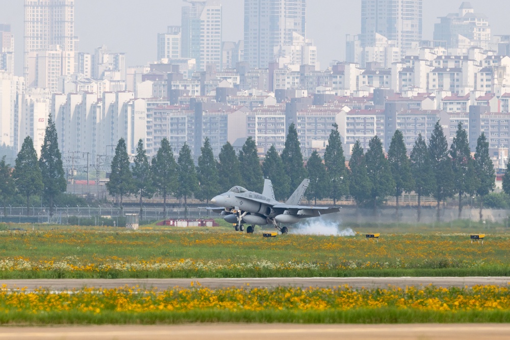 F/A-18 Hornet Aircraft with VMFA(AW) 224 Arrive at Suwon Air Base