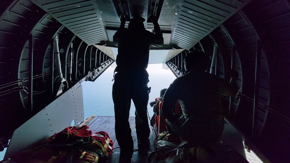 Coast Guard Air Station Cape Cod HC-144 aircrew performs emergency drop training