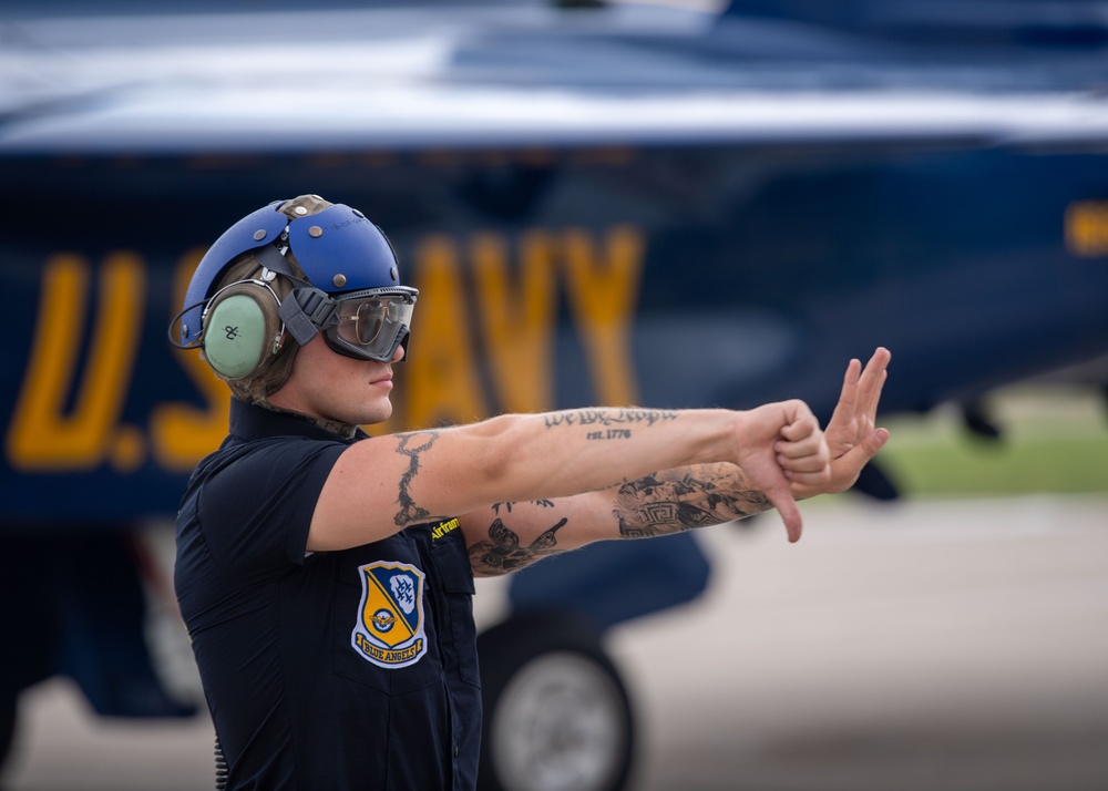 The Navy Flight Demonstration Squadron, the Blue Angels, perform in Traverse City, MI.