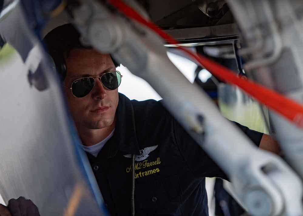 The Navy Flight Demonstration Squadron, the Blue Angels, perform in Johnson City, NY.