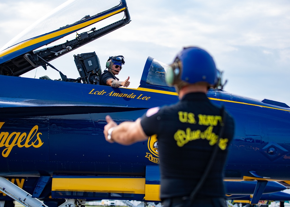 The Navy Flight Demonstration Squadron, the Blue Angels, perform in Johnson City, NY.