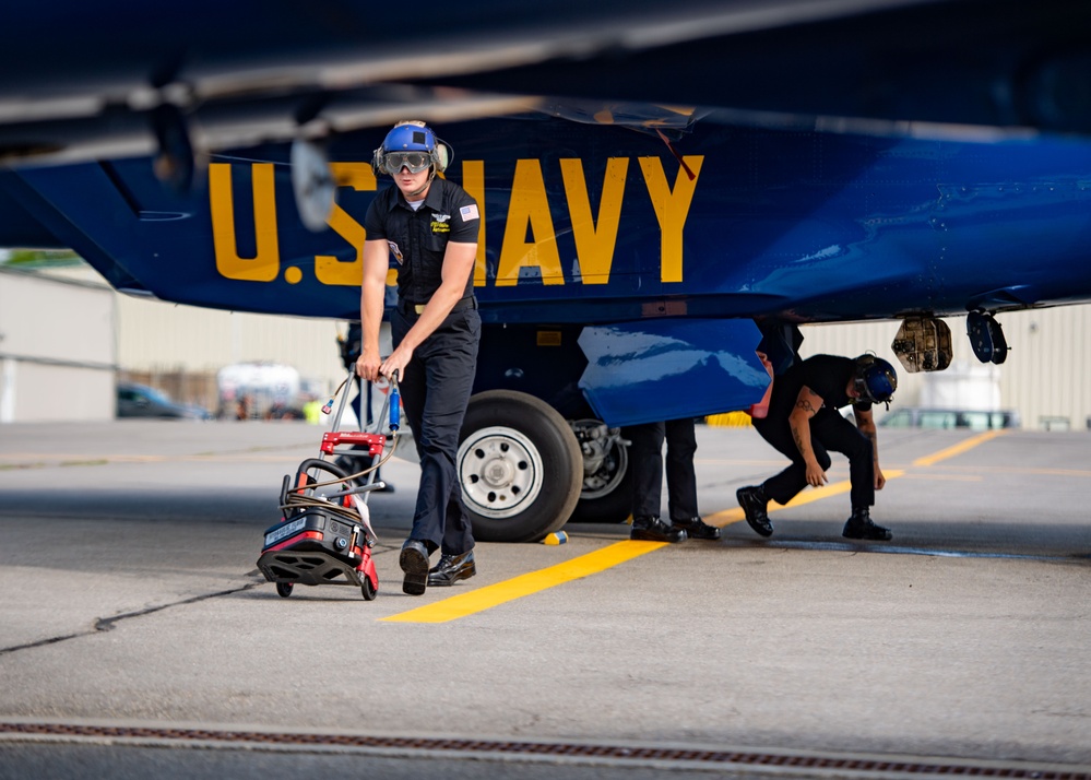 The Navy Flight Demonstration Squadron, the Blue Angels, perform in Johnson City, NY.