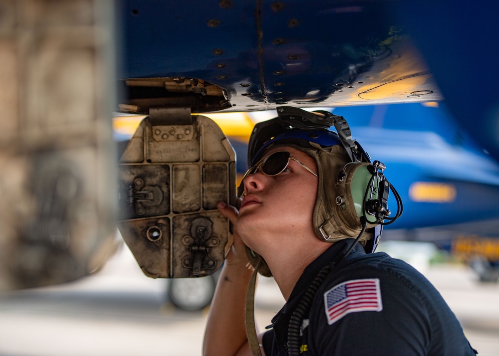 The Navy Flight Demonstration Squadron, the Blue Angels, perform in Johnson City, NY.