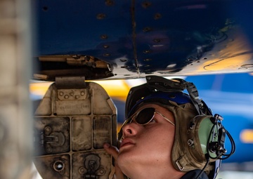 The Navy Flight Demonstration Squadron, the Blue Angels, perform in Johnson City, NY.