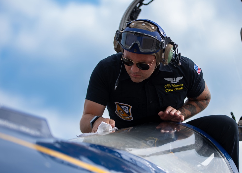 The Navy Flight Demonstration Squadron, the Blue Angels, perform in Johnson City, NY.