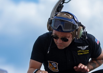 The Navy Flight Demonstration Squadron, the Blue Angels, perform in Johnson City, NY.