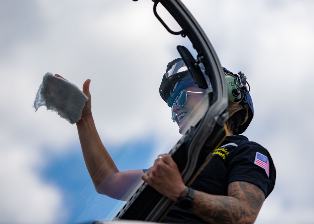 The Navy Flight Demonstration Squadron, the Blue Angels, perform in Pensacola Beach, FL.