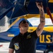 The Navy Flight Demonstration Squadron, the Blue Angels, perform in Pensacola Beach, FL.