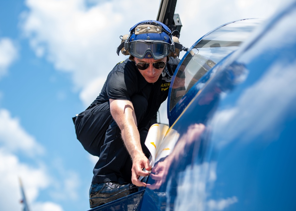 The Navy Flight Demonstration Squadron, the Blue Angels, perform in Pensacola Beach, FL.