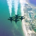 The Navy Flight Demonstration Squadron, the Blue Angels, perform in Pensacola Beach, FL.