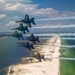 The Navy Flight Demonstration Squadron, the Blue Angels, perform in Pensacola Beach, FL.