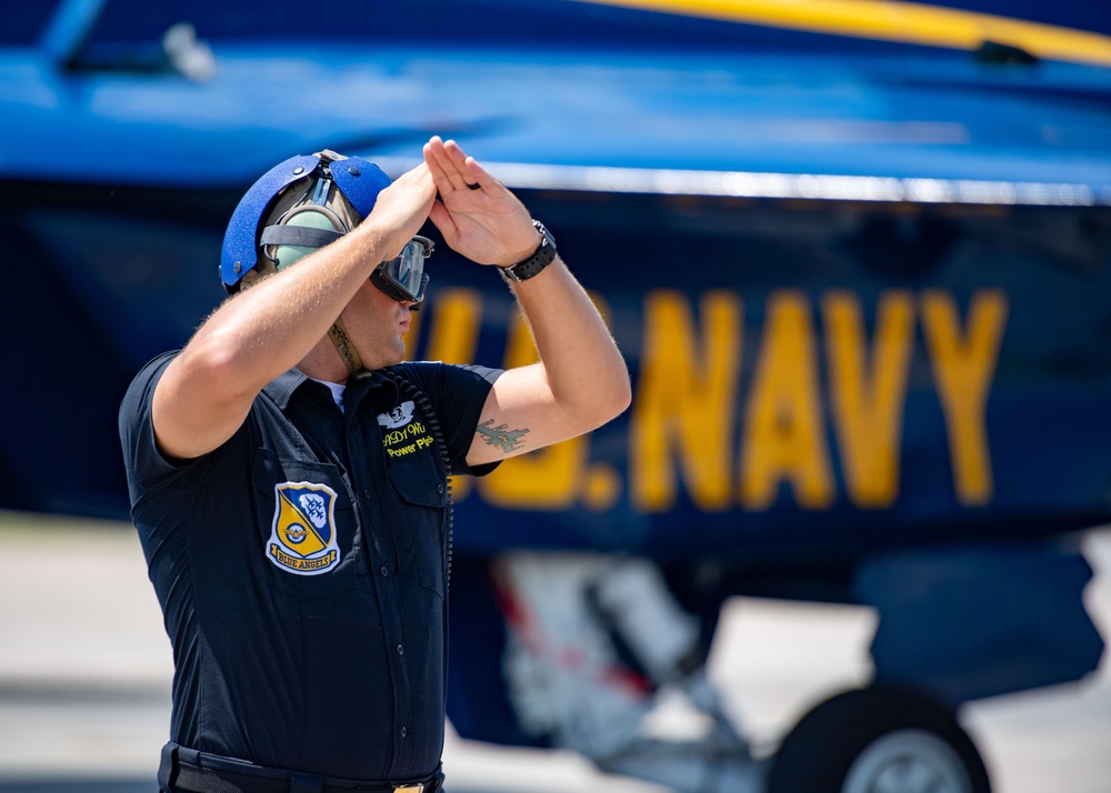 The Navy Flight Demonstration Squadron, the Blue Angels, perform in Pensacola Beach, FL.