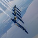 The Navy Flight Demonstration Squadron, the Blue Angels, perform in Pensacola Beach, FL.