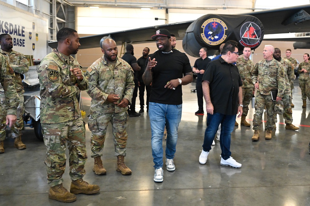 Curtis &quot;50 Cent&quot; Jackson visits Barksdale AFB