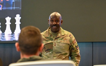 Command First Sgt. Dent speaks at a Squadron Commanders' Course