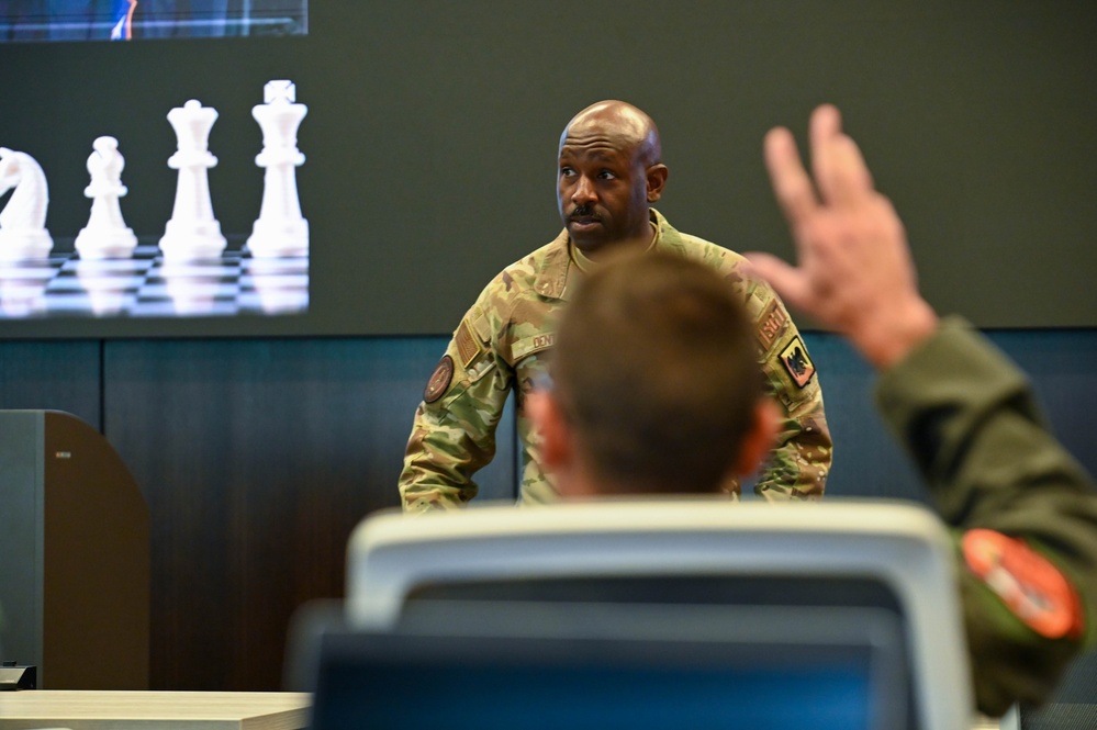 Command First Sgt. Dent speaks at a Squadron Commanders' Course