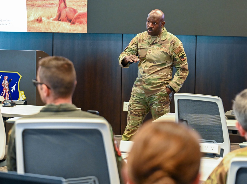 Command First Sgt. Dent speaks at a Squadron Commanders' Course