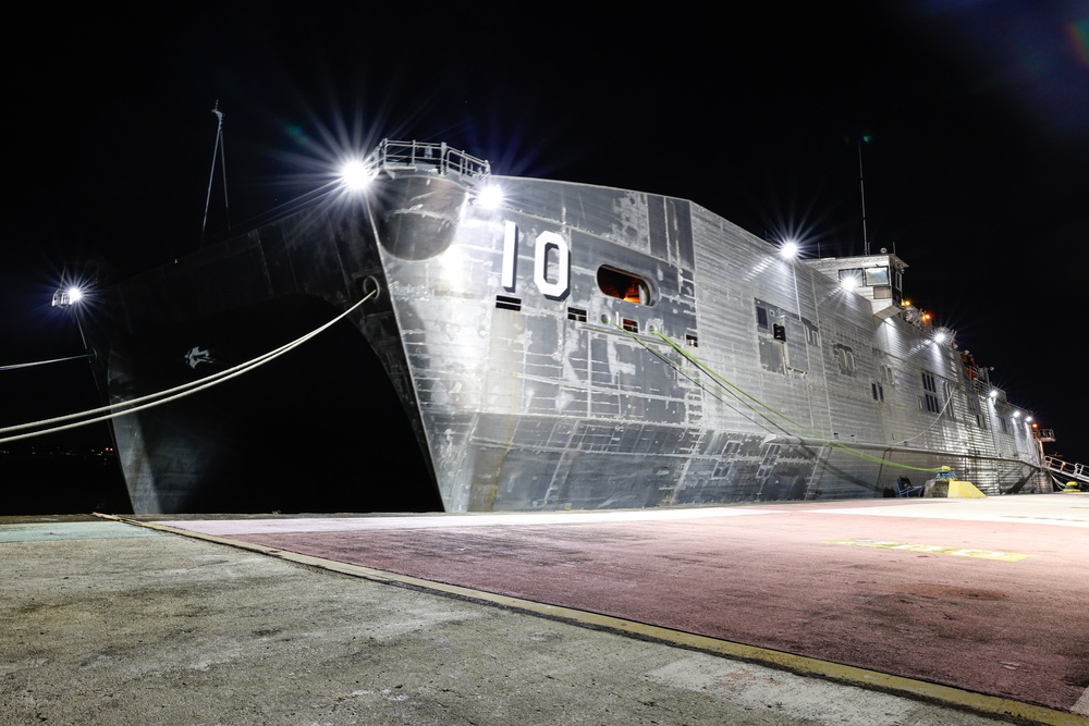 USNS Burlington (T-EPF 10) sits moored at the port of Limón, Costa Rica