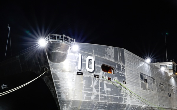 USNS Burlington (T-EPF 10) sits moored at the port of Limón, Costa Rica