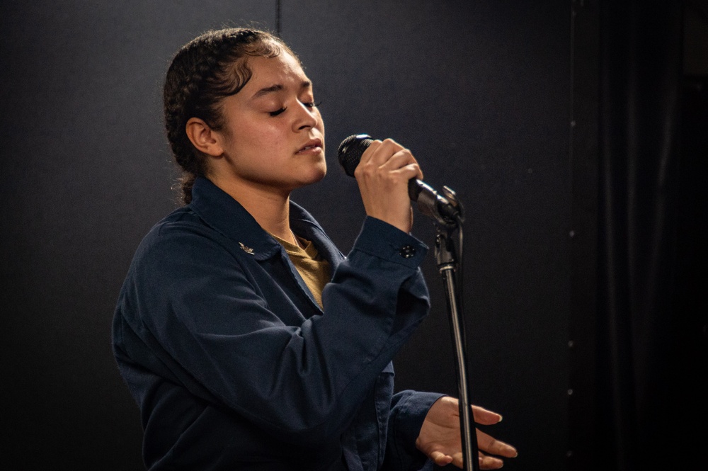 USS Ronald Reagan (CVN 76) Sailors audition for talent show