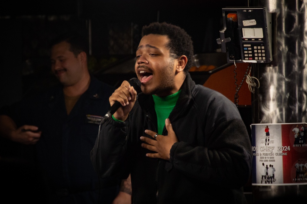 USS Ronald Reagan (CVN 76) Sailors audition for talent show