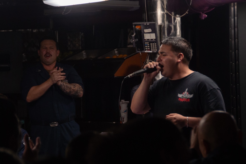 USS Ronald Reagan (CVN 76) Sailors audition for talent show