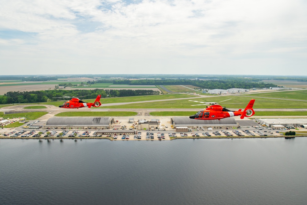 Historic Flight: MH-65 Delta's Final Journey Commemorated with Formation Flight Over Wright Brothers' Memorial