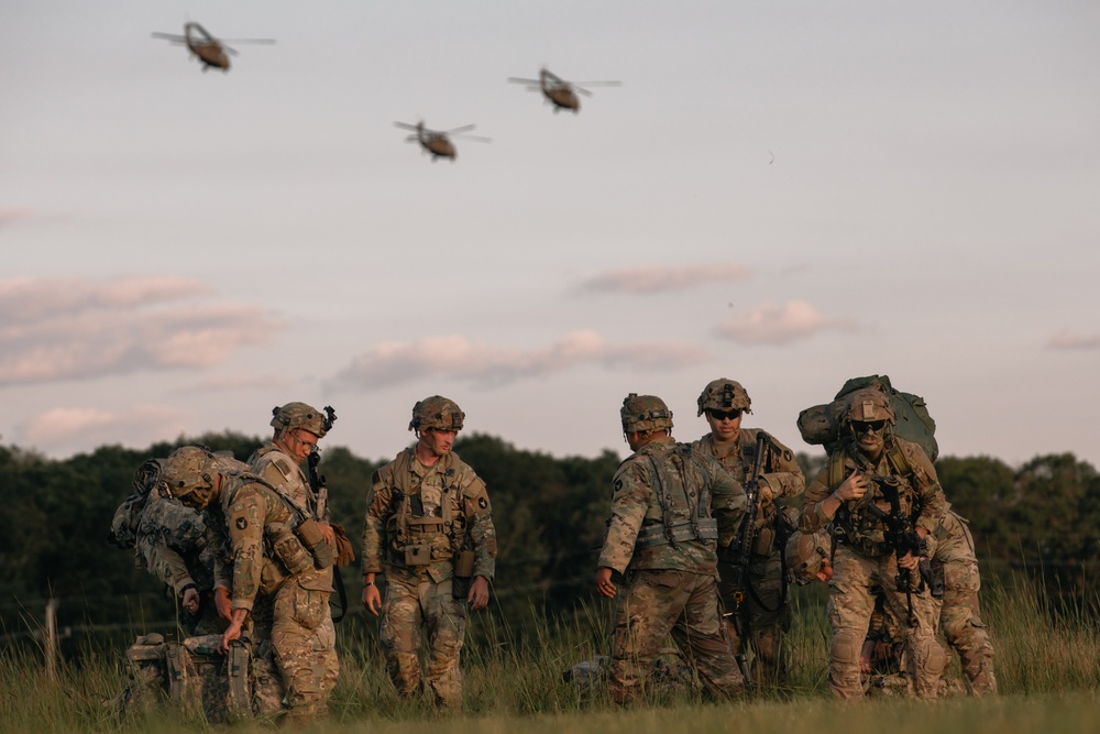 Iowa National Guard infantrymen move to rally point following air assault exercise