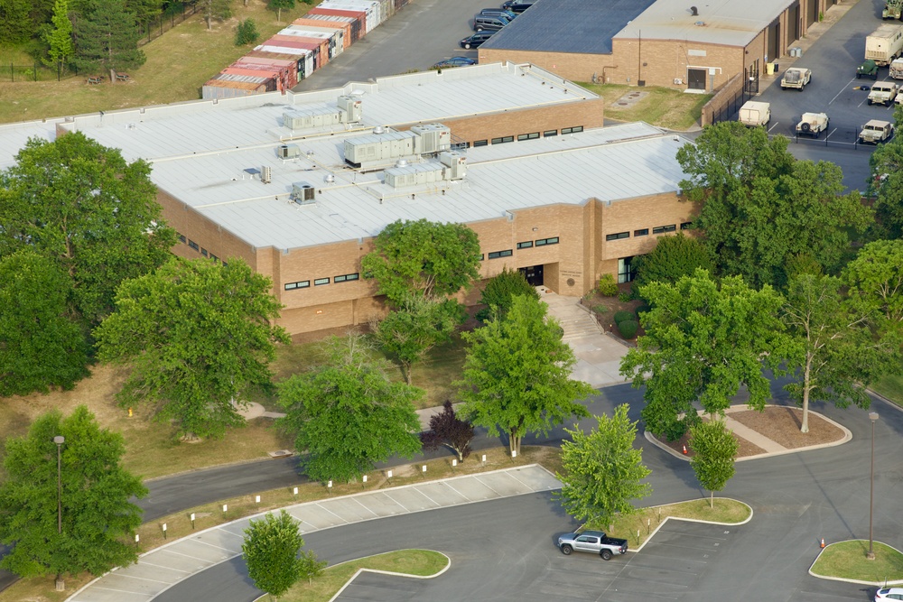 Aerial photographs of recently memorialized U.S. Army reserve center