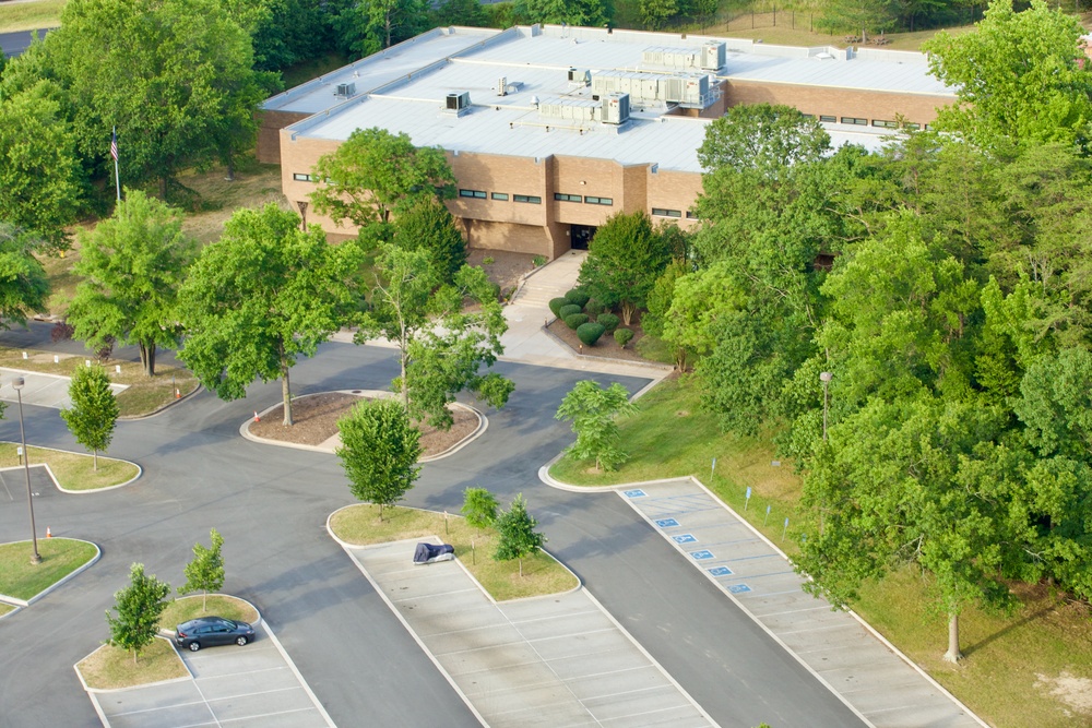 Aerial photographs of recently memorialized U.S. Army reserve center