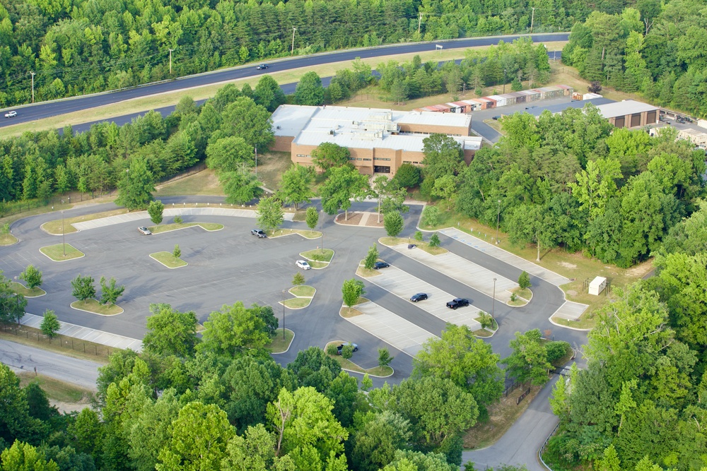 Aerial photographs of recently memorialized U.S. Army reserve center