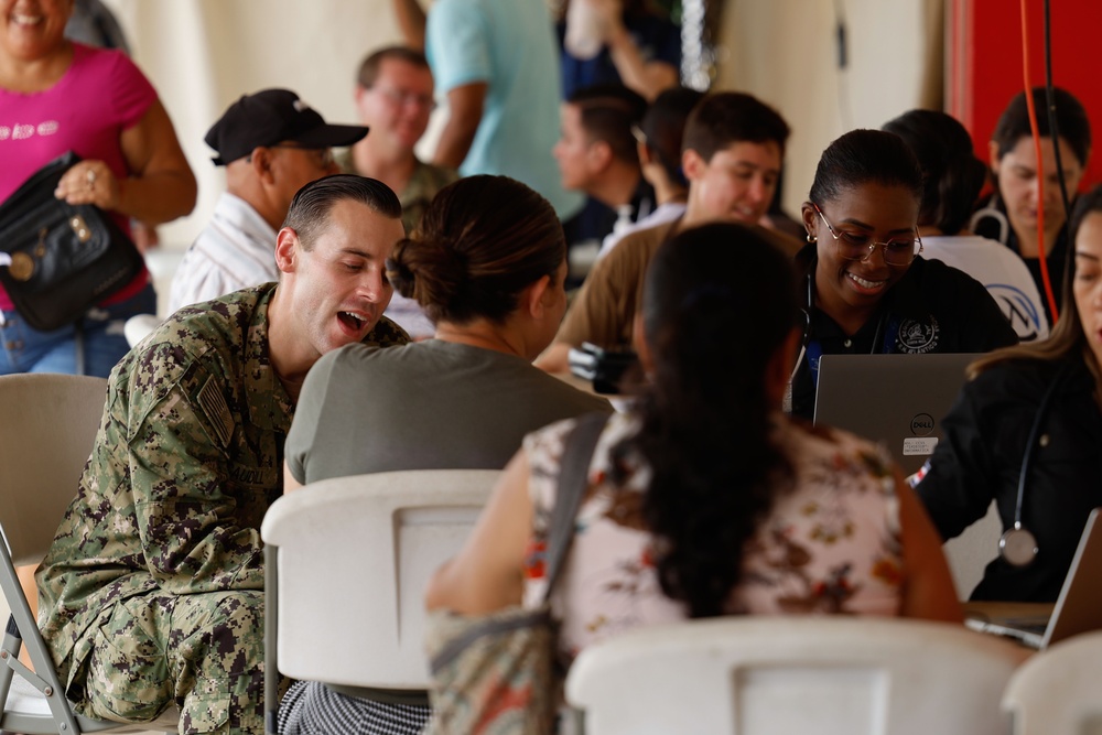 Continuing Promise 2024 treat patients in a temporary medical facility at the port of Limón, Costa Rica