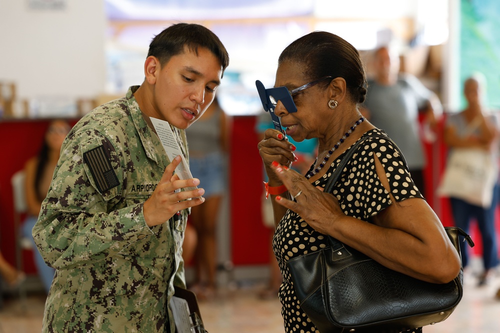 Continuing Promise 2024 treat patients in a temporary medical facility at the port of Limón, Costa Rica