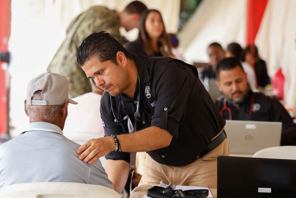 Continuing Promise 2024 treat patients in a temporary medical facility at the port of Limón, Costa Rica