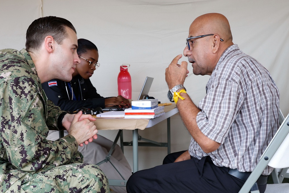 Continuing Promise 2024 treat patients in a temporary medical facility at the port of Limón, Costa Rica