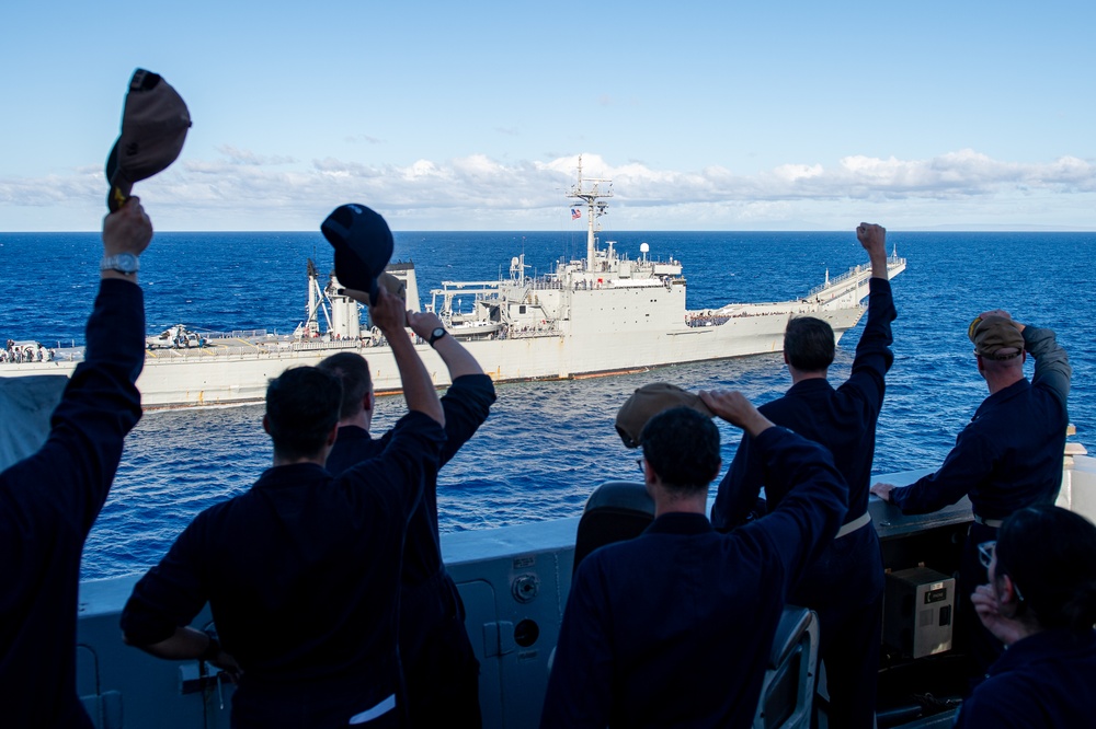 USS Somerset Sailors wave to Mexican Navy ARM Usumacinta