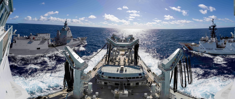 MV Asterix conducts replenishment at sea with ITS Montecuccoli, USCGC Midgett during RIMPAC 2024