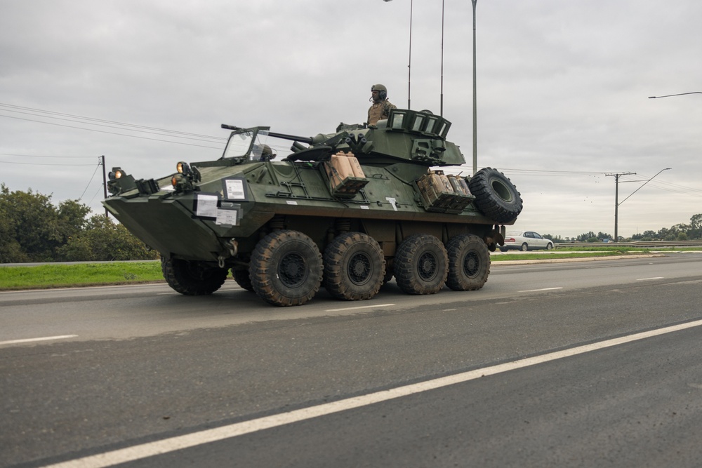 U.S. Marines with 1st LAR Bn. load LAV’s for Exercise Predator’s Run 24