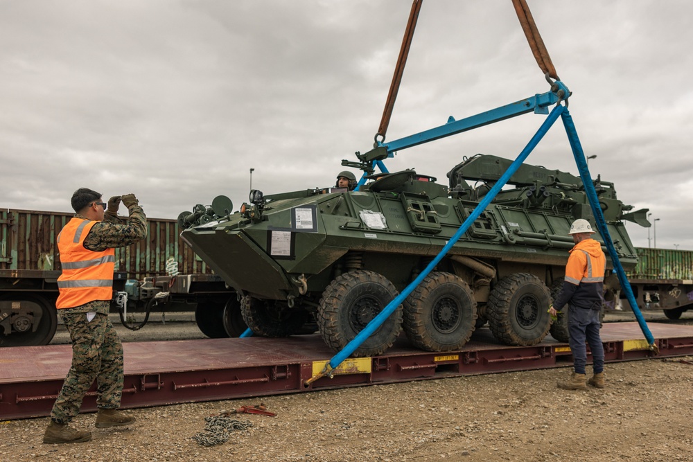 U.S. Marines with 1st LAR Bn. load LAV’s for Exercise Predator’s Run 24