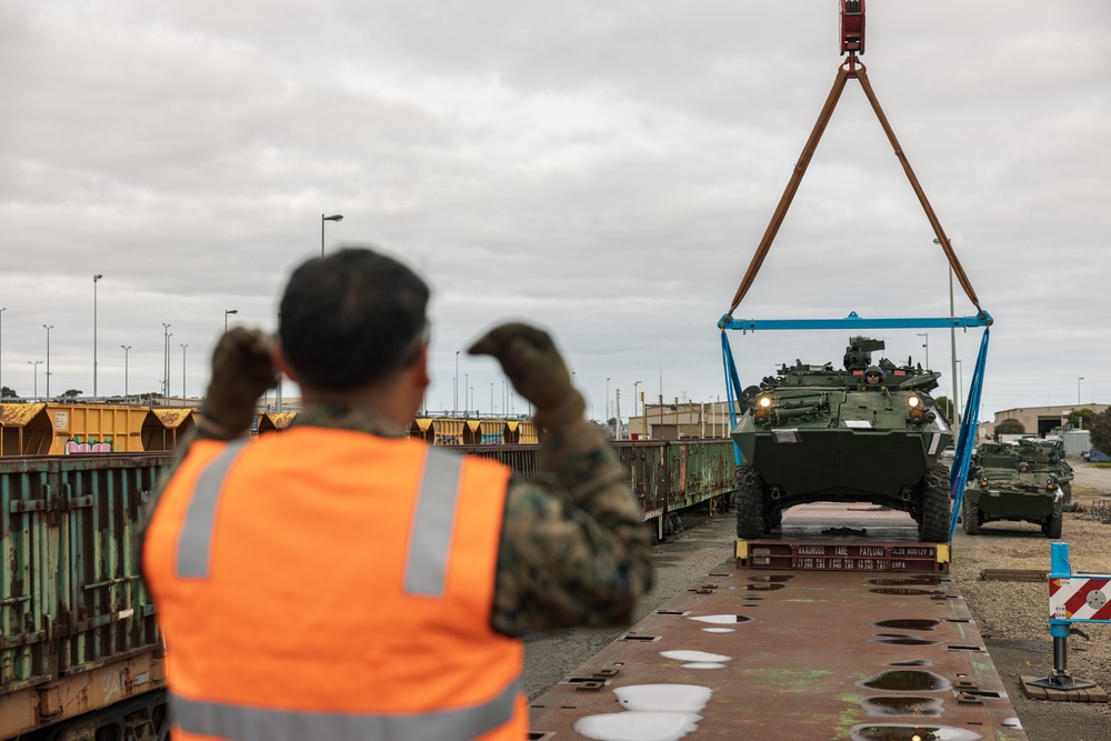 U.S. Marines with 1st LAR Bn. load LAV’s for Exercise Predator’s Run 24