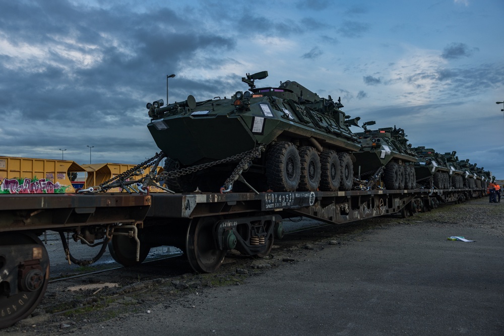 U.S. Marines with 1st LAR Bn. load LAV’s for Exercise Predator’s Run 24