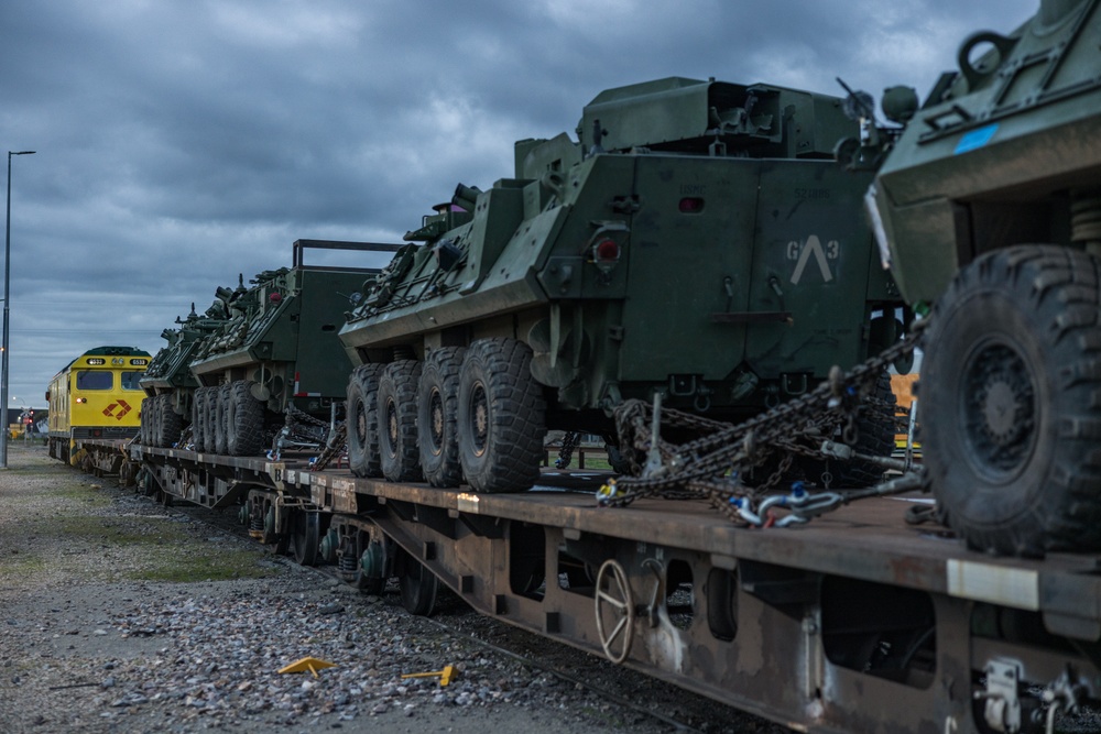 U.S. Marines with 1st LAR Bn. load LAV’s for Exercise Predator’s Run 24