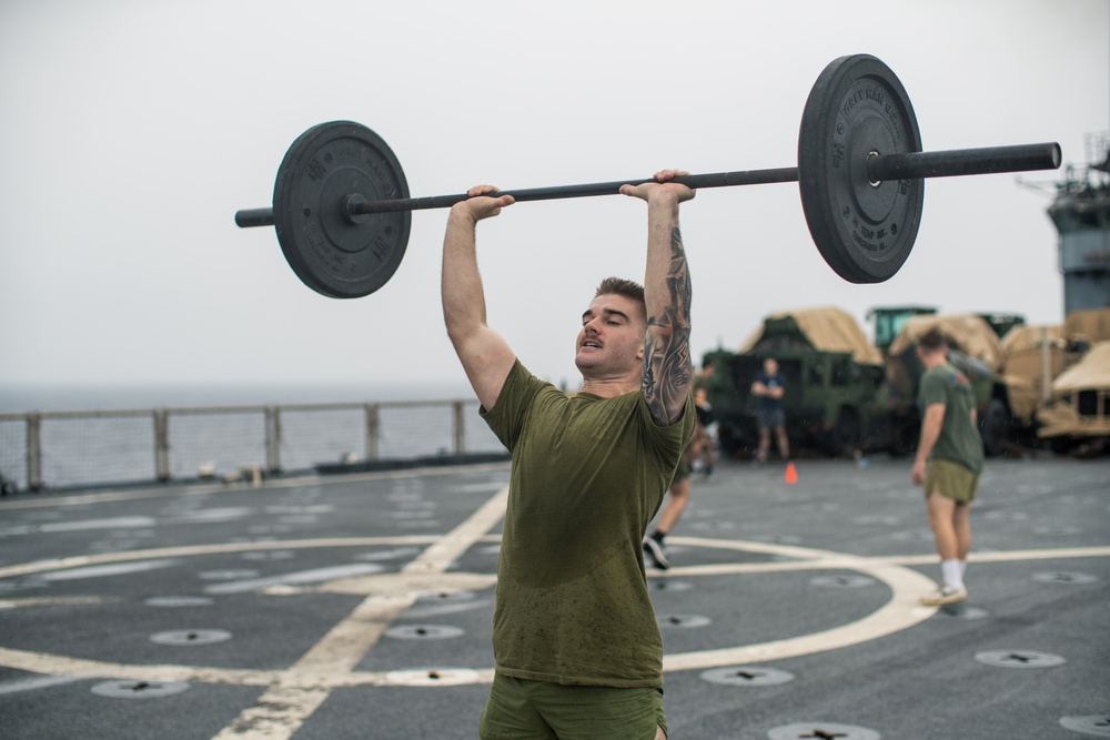 BLT 1/5 Maintains Physical Fitness Aboard USS Harpers Ferry